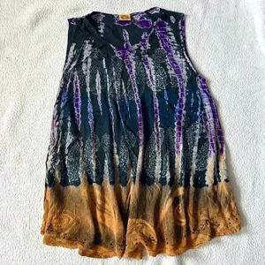 Vintage Boho Sleeveless Tie Dye Tunic Top